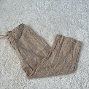 VTG Women’s Beige Stripe Capris 6P Boho Indie Resort Linen/Cotton Tomato Soft